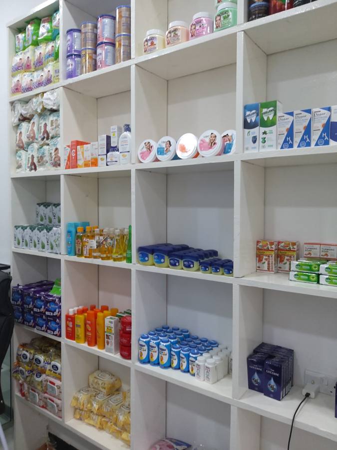Cosmetics and baby care shelf